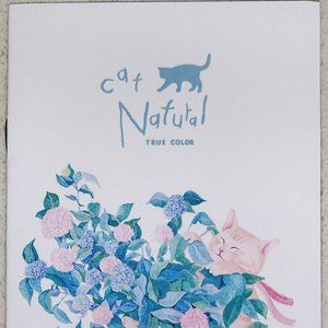 "Cat Natural" Blue hydrangea flowers kitty cat kitten neko mini memo pad notepad